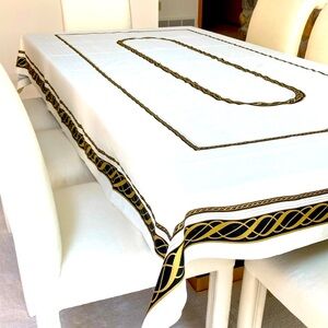 Beautiful Classy Ivory black and gold 63 Inches X 102 tablecloth by Lenox